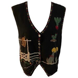Life Style Size L Vest Cotton Twill Western Desert Theme Rodeo Cowboy Cactus